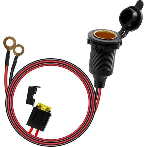 Prise Allume-Cigare Imperméable 12V-24V - Câble Rallonge 3m 14 AWG avec Porte-fusible à Lame,Pour Bateau, Moto, Voiture, (1/5)