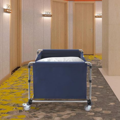 Chariot à linge pliable en acier inoxydable avec roulettes, roulettes pivotantes à 360 °, tissu Oxford amovible, sac à linge, avec capacité de charge de 100 kg, pour hôtels, blanchisseries, entrepôts (1/5)
