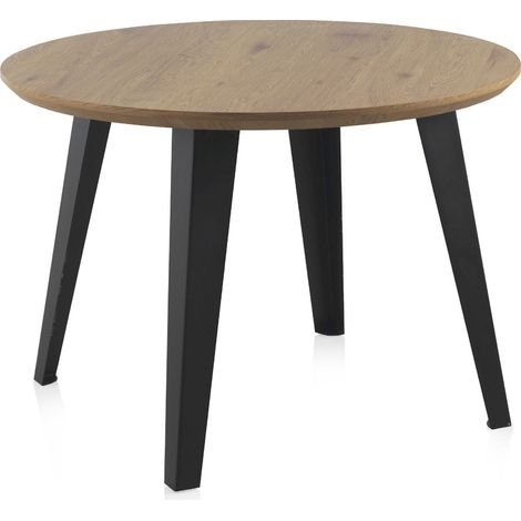 Table ronde effet bois naturel pieds métal style moderne - Bois naturel et pieds noirs (1/5)