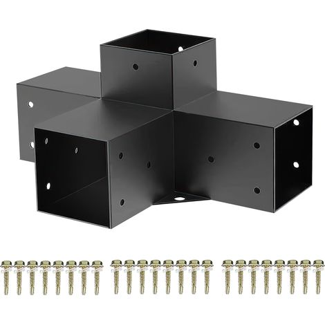 SOTECH Holzverbinder / Bodenanker vierkant, Stahl verzinkt und schwarz pulverbeschichtet für höchsten Korrosionsschutz, Mittelverbinder 90 x 90 mm (4-Wege-Verbinder)