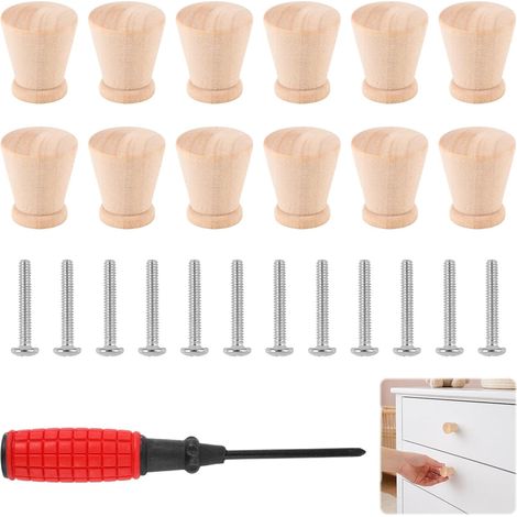 12 Pieces Universal Wooden Furniture Knobs, 2.4×2.1cm Handles with Screws (1/5)