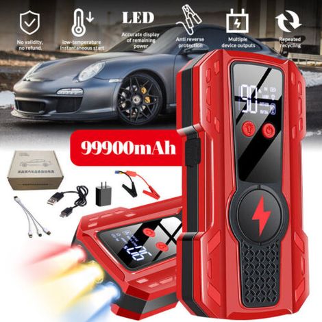 Démarreur De Voiture - 99900 mAh - 12 V - Démarrage À Froid Jusqu'à -40 °C - Indicateur Numérique - Double Sortie USB - Protection Intelligente - 1 Pièce