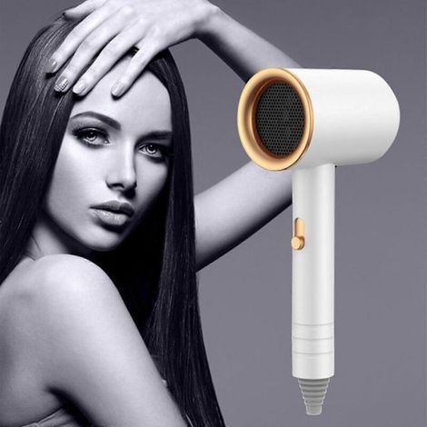 Asciugacapelli e diffusore a luce blu negativa, leggero e portatile, adatto a capelli normali e ricci, include bocchetta bianca 240348. (1/5)