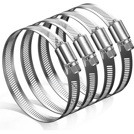4 Collier De Serrage Tuyau, Acier Inoxydable 304, Réglable 20-198mm, Pour Automobile Et Industrie (1/5)