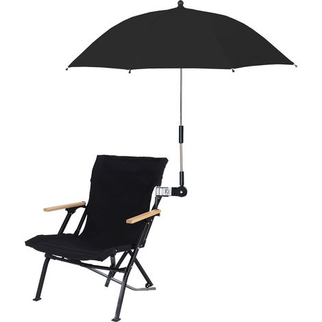 Sombrilla para silla con abrazadera universal – Sombrilla negra ajustable 360° para sillas de camping, patio y playa – 80 cm, material de poliéster resistente a los rayos UV (1/5)