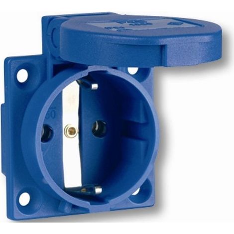 Prise murale 10/16A 2P+Z Schuko 230V bleue IP44 1050-0b