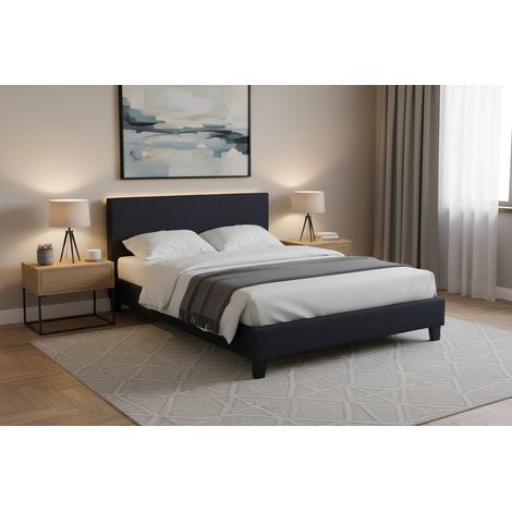 Lit 2 places 160x200 cm tissu gris sommier inclus KELIA (1/5)