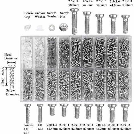 Kit de réparation de lunettes et de lunettes de soleil : vis, petites vis, outils en acier inoxydable (environ 1 000 pièces). (1/5)