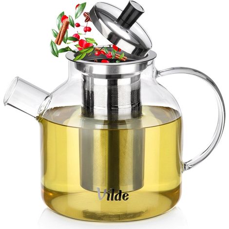 Teiera con infusore, vetro, resistente al calore, 1,2 l
