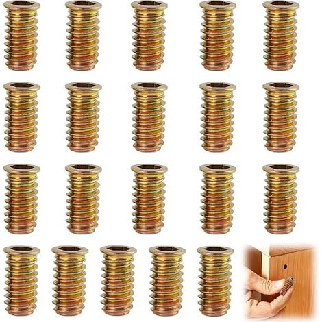 Inserts Filetés Bois M8 x 25 mm,Écrous à Visser avec Filetage Interne et Externe,Écrous Hexagonaux Autotaraudeurs pour Meubles en Bois,Chaises,Lits (1/5)
