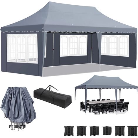 Gazebo a scomparsa, con telo impermeabile, altezza regolabile, colore grigio scuro. (1/2)