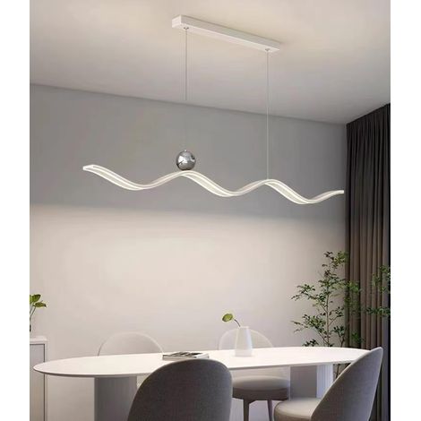 Lámpara colgante LED moderna para mesa de comedor, regulable, diseño lineal, altura ajustable, para cocina, dormitorio u oficina (blanca).