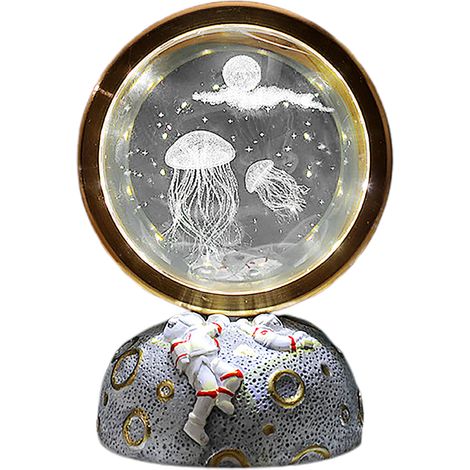 Veilleuse rotative cristal sculpté 3D motif astronaute méduse lampe USB décoration bureau originale idée cadeau Noël (1/5)