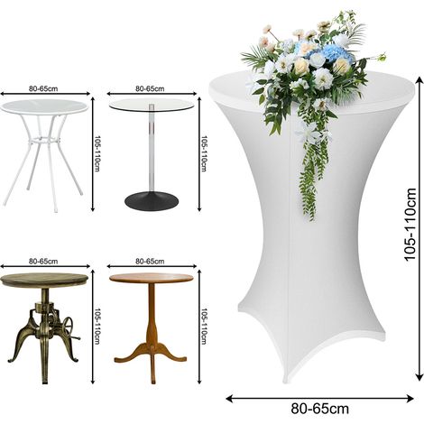 Randaco Housse pour table haute Stretch blanche Housse élastique pour table de bistrot, ø 80×110 cm