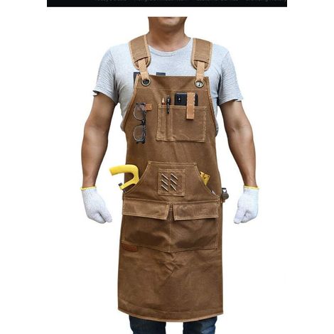 Tablier de travail avec 9 poches à outils en toile cirée robuste cadeau de charpentier pour homme (1/4)