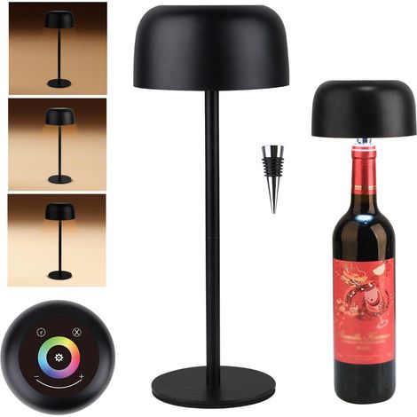 Lampada per bottiglia wireless 3 in 1 - Lampada da comodino e da tavolo ricaricabile da 1500 mAh, touch per bar e ristoranti - Accessori e decorazioni (nero)