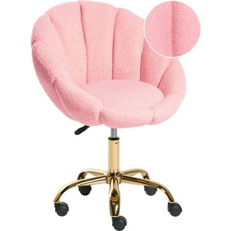 Silla de oficina giratoria elegante altura ajustable tapizado de bouclé rosa Annabelle (1/5)