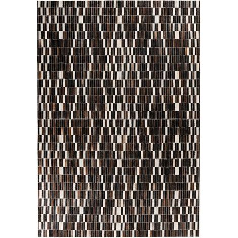Tapis Fait Main en Cuir "Lavin" Noir & Blanc 80 x 150 cm (1/5)