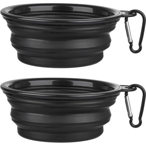 BUNTHAUS 2 Pièces Bol à Chien Pliant Bol en Silicone Pliable pour Chiens et Chats, Gamelles de Voyage Pliables en Silicone Noir Petit (1/5)