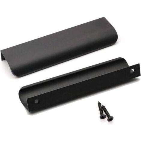 Set aus 2 schwarzen Küchenschrankgriffen aus Aluminiumlegierung, Lochabstand: 128 mm, mit Schrauben (1/4)