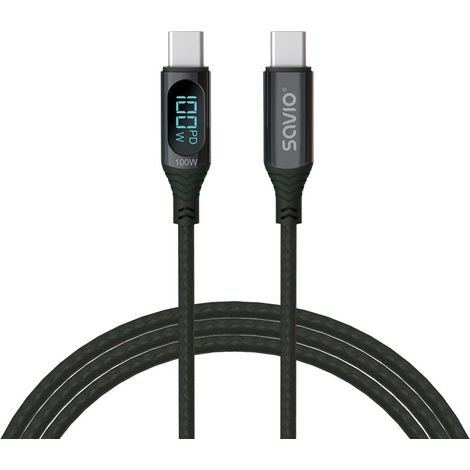 Savio usb-c - usb-c kabel mit display, cl-174, 1 m, schwarz