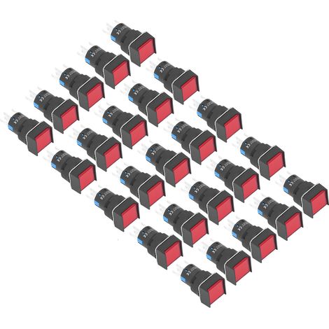 25-teiliger selbstverriegelnder quadratischer Drucktaster mit Kontrollleuchte, 16 mm, 220 V, 5 A, rot (1/5)