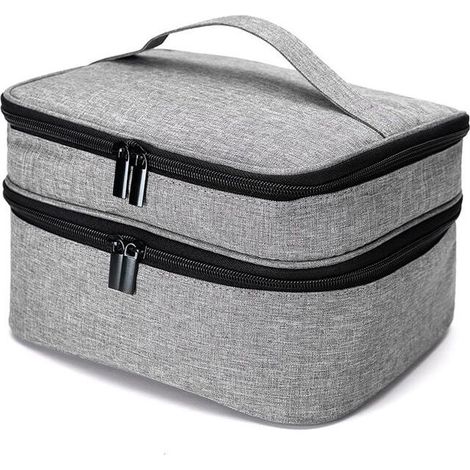 Sac de rangement pour couture, étui double pour accessoires de couture : aiguilles, fil et matériels de couture, grand format, couleur gris (paquet uniquement) (1/5)
