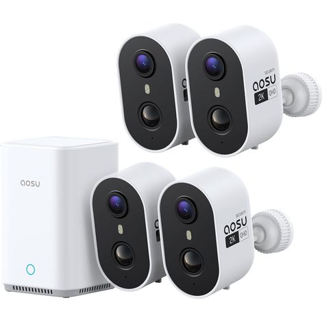 2K Caméra Surveillance WiFi Extérieure sans Fil, Kit 4 Caméras Base 2.0 32 Go, Sans Abonnement Requis, Extensible jusqu’à 1 To, Vision Nocturne Couleur, IA PIR Personnes/Véhicules (1/5)