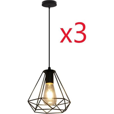 U-DO LOT DE 3 Suspension Filaire Industriel Vintage Lampe Cage en Fer Noir 20cm Lustre Intérieur pour Café Balcon (1/3)