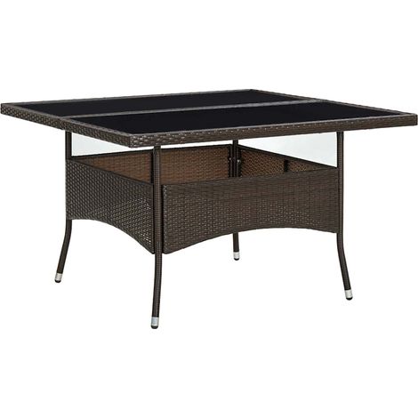 Table à manger de jardin Scandinave - Table de salle à manger Marron Résine tressée et verre BV156408 - BonneVie (1/4)