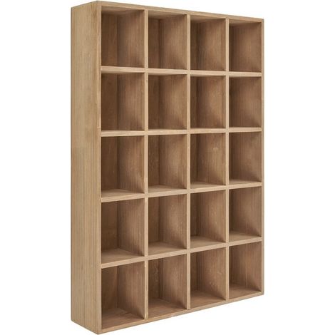 Azura Home Design – Bibliothèque murale en bois de pin naturel 44x10x63 cm – 20 compartiments pour rangement optimal – Installation facile et gain d’espace (1/3)