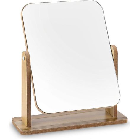 Miroir de bureau en bois, petit miroir sur pied 25 x 22 cm, miroir de table pivotant à 360°, grand miroir sur pied avec (1/4)