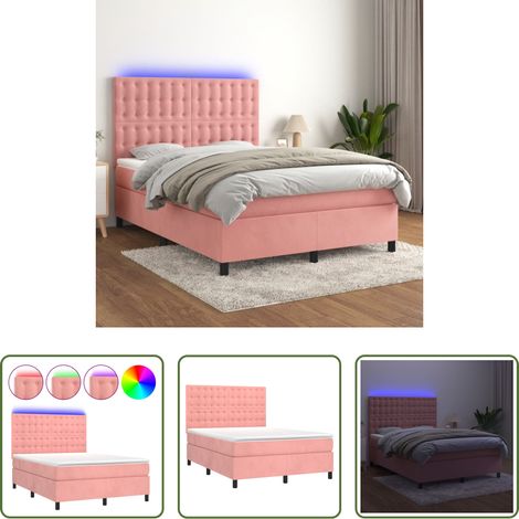 vidaXL LED-Streifen - Boxspringbett mit Matratze & LED Rosa 140x200 cm Samt (1/5)