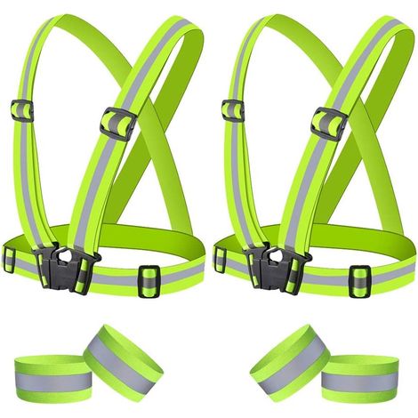6 gilet di sicurezza, gilet riflettenti, 2 gilet di sicurezza gialli, 4 fasce riflettenti da braccio, per corsa notturna, escursionismo, ciclismo e motociclismo, per adulti e bambini (1/4)