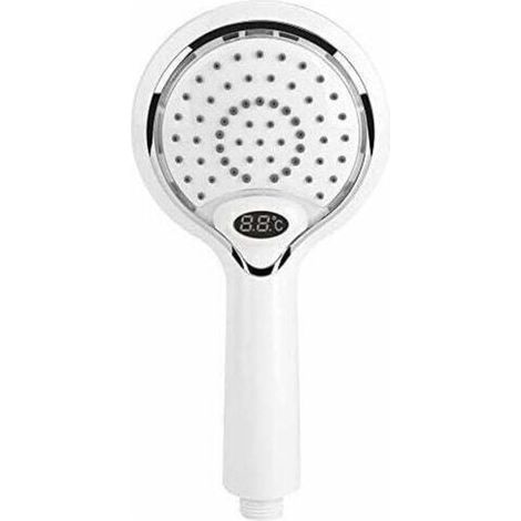 Pomme de Douche à LED de Poche 3 Couleurs changent à Eau, pommeau de Douche à LED avec Affichage numérique du capteur de température, pulvérisateur de Douche à Contrôle de température Blanc-Fei Yu (1/4)