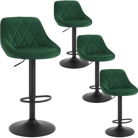 WOLTU Set Of 4 Velvet Bar Stools Breakfast Bar Chair Kitchen Stool Swivel Barstool, Dark Green