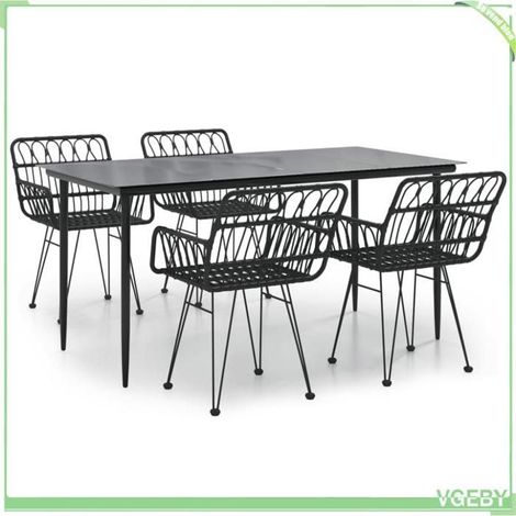 Ensemble à manger de jardin 5 pcs - FAFEICY - 3157855 - Résine tressée - Cadre acier - Table verre trempé 160x80 cm (1/5)