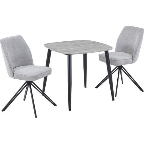 Aspen Grey Oak Square Table & 2 Light Grey Swivel Dining Chairs - MDF/Metal/Fabric - L69 x W46 x H92 cm