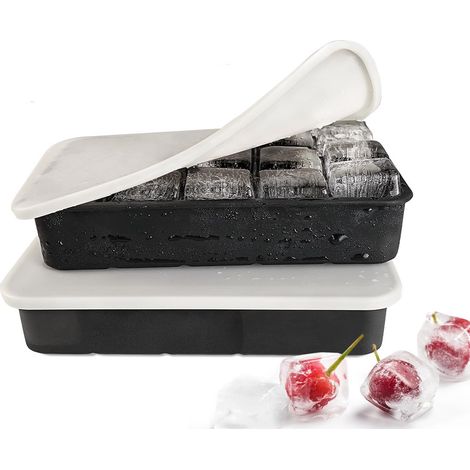 Set mit 2 stapelbaren Silikon-Eiswürfelformen mit Deckeln, 15 quadratische Mulden, leicht zu entformen, wiederverwendbar (1/5)