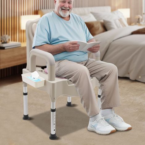 Senderpick – Chaise de toilette antidérapante à hauteur réglable – Capacité 250 kg – Siège rembourré et accoudoirs amovibles – Conception silencieuse