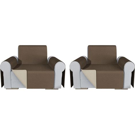 Lot De 2 Housses De Fauteuil Double Face Universel Doux Élégante - Marron