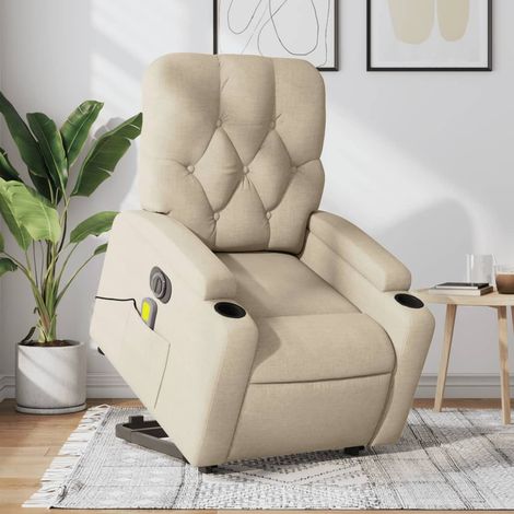 Sillón de masaje eléctrico reclinable elevable tela crema