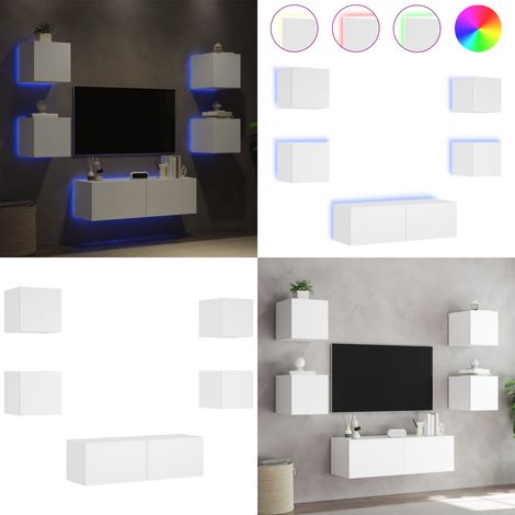 5-tlg. TV-Wohnwand mit LED-Leuchten Weiß - TV-Wandregal - TV-Einheit - Regal Weiß - Fernsehschrank - Wohnzimmer Dekoration - Home & Living (1/5)