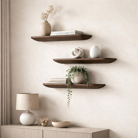 Etagère murale en bois foncé 60 cm (lot de 3) ALMA