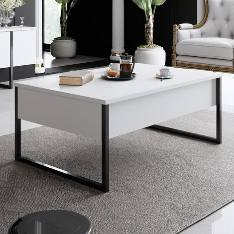 Rechteckig Couchtisch Weißer Luxus 90x60 – Schwarzer Rahmen