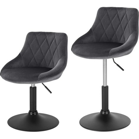 Lot de 2 Tabourets de Bar en Velours + métal WOLTU, Tabouret de Bistrot réglable en Hauteur et Rotatif, Tabourets de Cuisine, Gris Foncé (1/5)