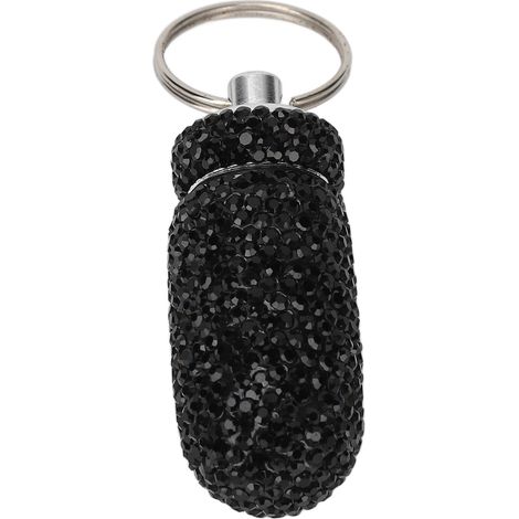 Étui de rangement pour capsules en alliage d'aluminium, boîte à pharmacie de voyage avec strass noirs et porte-clés (1/5)