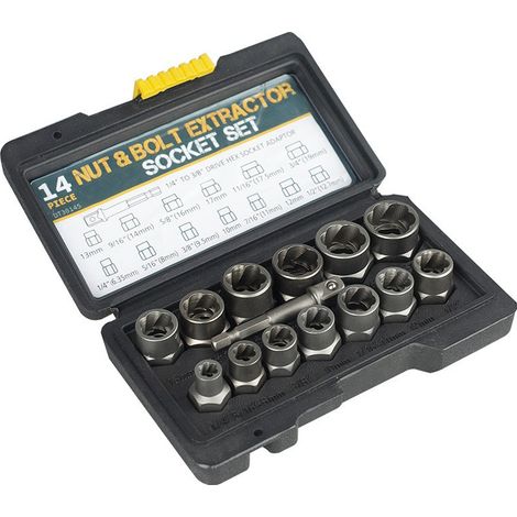 Jeu de 14 Extracteurs d'Écrous et Boulons - Douilles d'Extraction pour Écrous Dénudés/Rouillés/Arrondis, avec Adaptateur 3/8",  Étui de Rangement Inclus