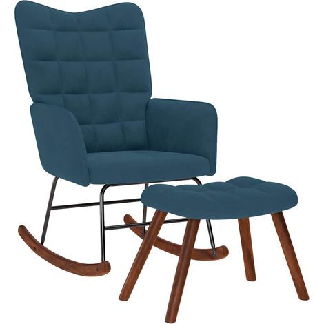 Schaukelstuhl mit Hocker Blauer Samt
