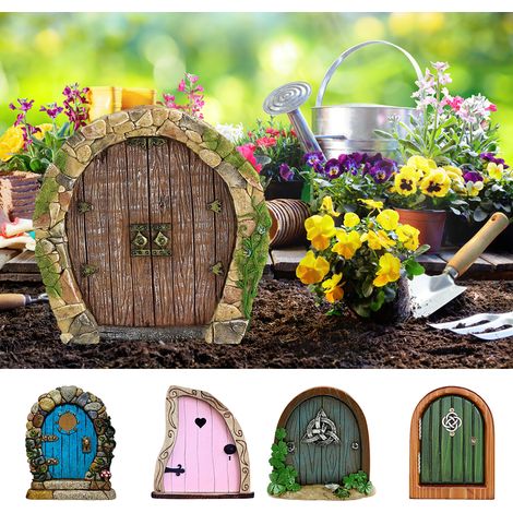 Hölzerne Feentür für Bäume, Gartendekoration, Feenornament, 1 Stück, 5er-Set, Märchenbastelarbeit (1/5)